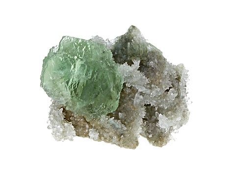 Chinese fluorite on quartz approximately 5x3 to 7x5 centimeters free form specimen. Specimen mined in Fujian Province, China. Sizes will vary. New discovery. Bright green, transparent, lustrous, cubic