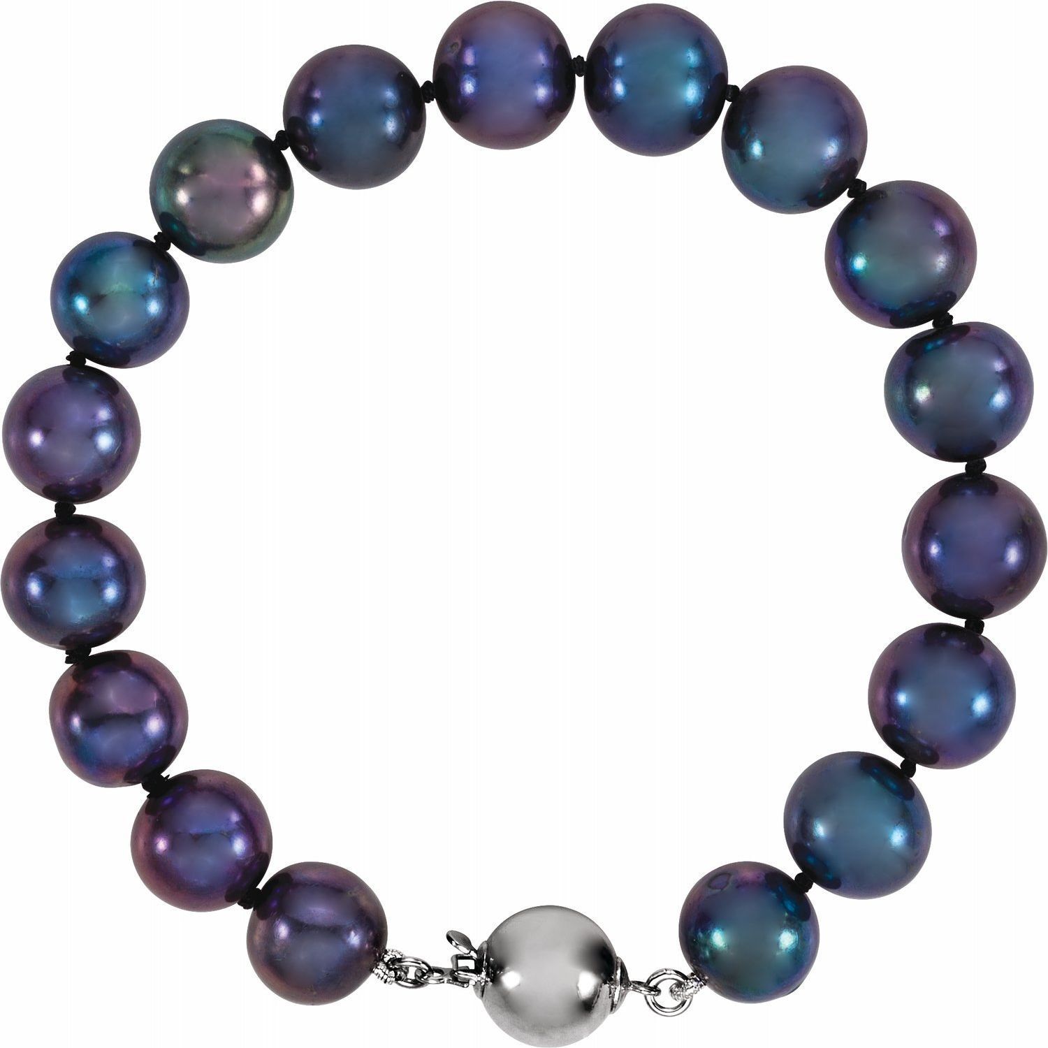 Sterling Silver Black Freshwater Cultured Pearl 7.75&quot; Bracelet