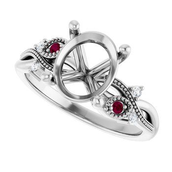Customizable Ring Setting  White Diamond  and Rhodolite Garnet Ring