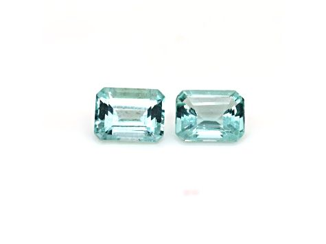 Special Color Greenish Blue Aquamarine 9x7mm Rectangular Octagonal Pair, 3.67ctw
