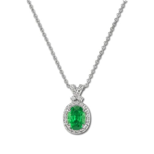 1.18 Ct. Emerald Natural Diamond Pave Pendant, 14K White Gold
