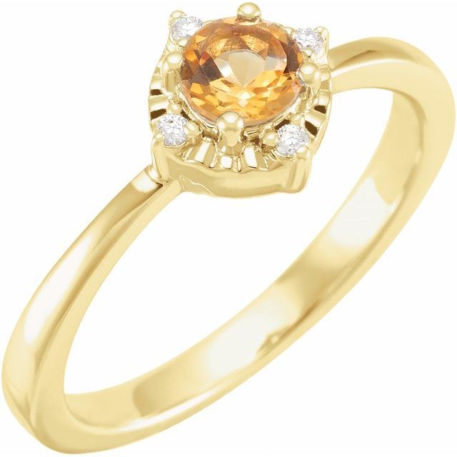 14k yellow gold Natural Citrine &amp; .04 CTW Natural Diamond Halo-Style Ring