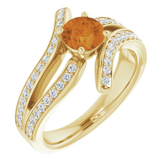 14K Yellow Natural Citrine &amp; 3/8 CTW Natural Diamond Ring