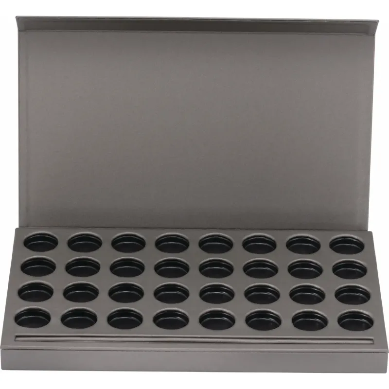 Palladium Shimmer Leatherette 32 Compartment Gemstone Jar Holder Display with Magnetic Flap Closure. Goes with item 100000-T