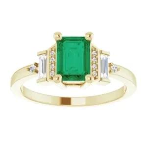 14K Yellow 7x5 mm Emerald 1/6 CTW Natural Diamond  Ring Default gemstone is the Emerald (O)