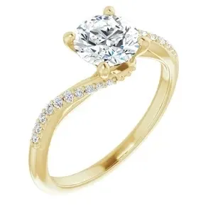 14K Yellow 4.1 mm Round Engagement Ring Semi  Diamonds are G+ VS -Default Diamond is Full Cut,  G+ color,  VS clarity .25ct