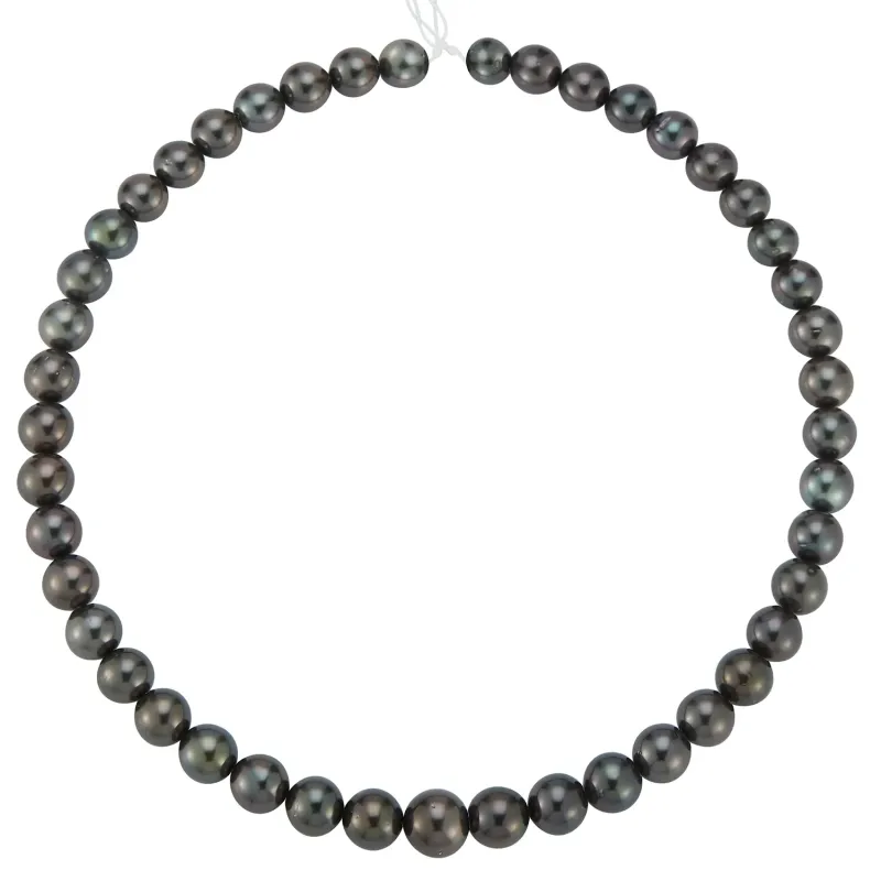 8-10 mm Round Graduated Unfinished AA Black Tahitian Cultured Pearl Strand (N)