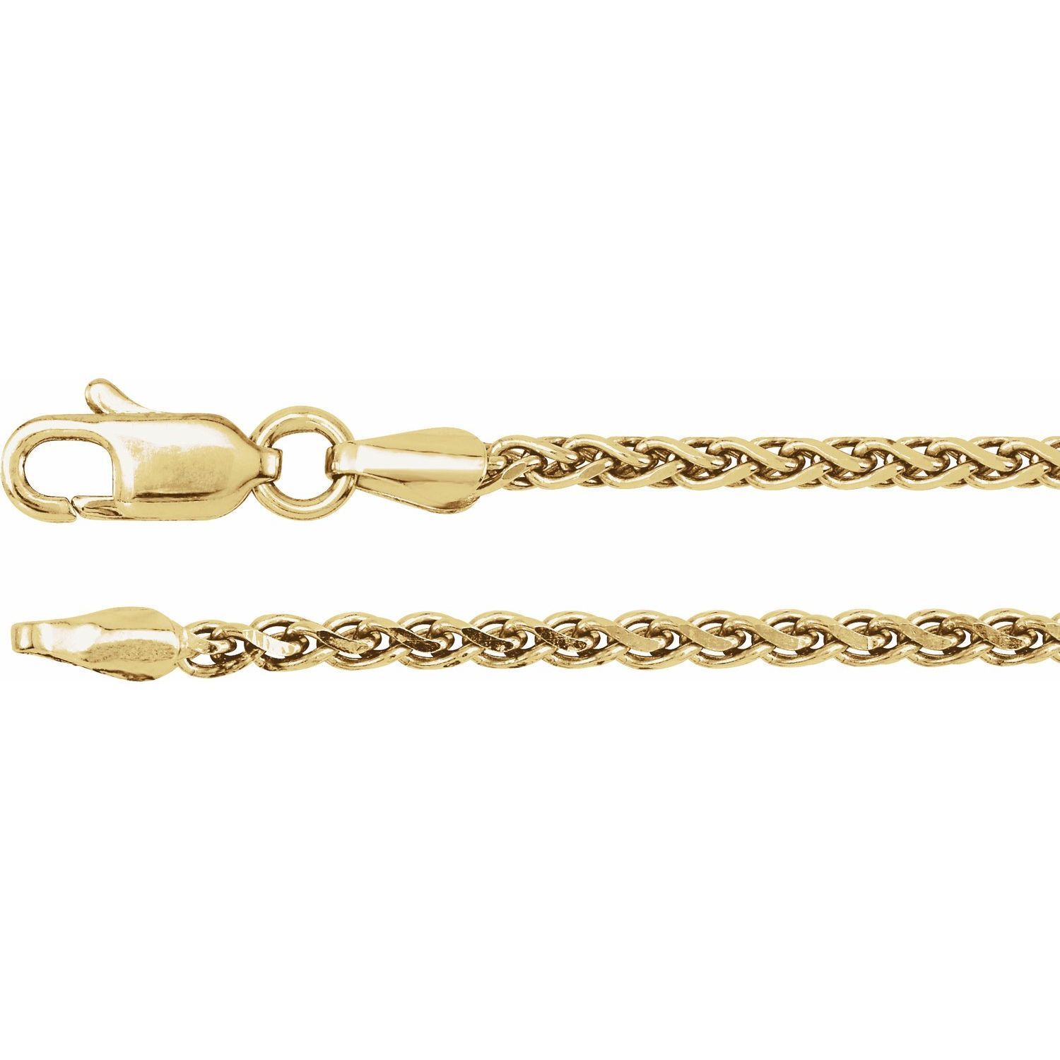 4K Yellow 2 mm Diamond Cut Wheat 18" Chain