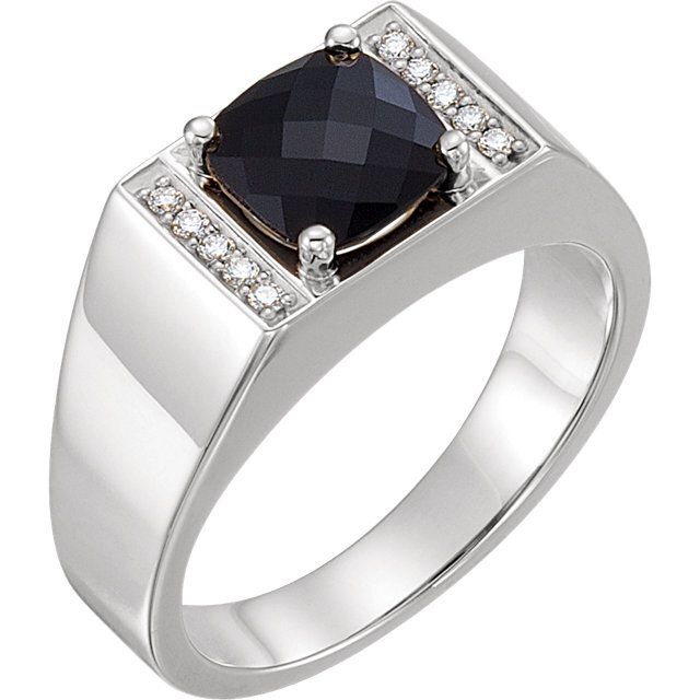 Sterling Silver Men's Onyx  ring &amp; 1/10 CTW Diamond accents