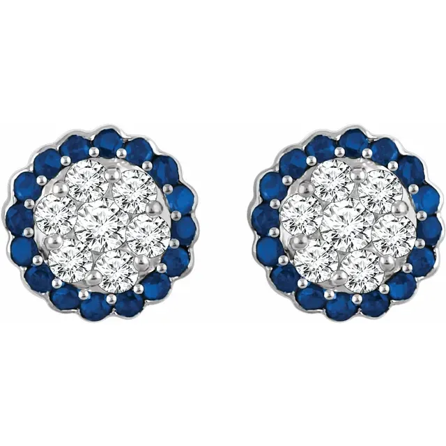 14K White Gold Natural Blue Sapphire &amp; 5/8 CTW Natural Diamond Earrings