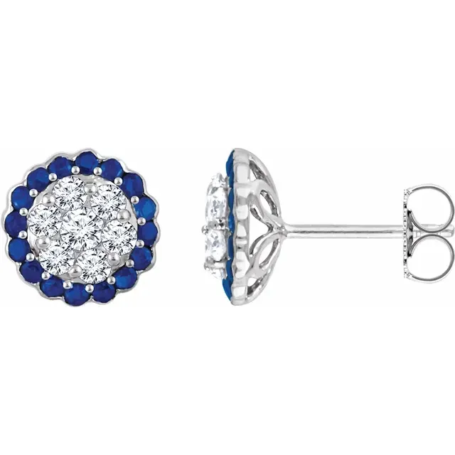 14K White Gold Natural Blue Sapphire &amp; 5/8 CTW Natural Diamond Earrings