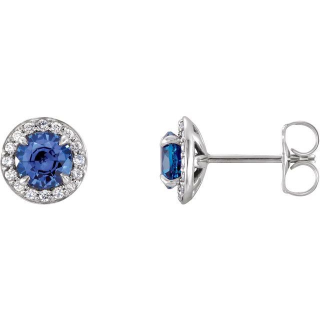 14K White Gold 5 mm Natural Blue Sapphire &amp; 1/8 CTW Natural Diamond Earrings