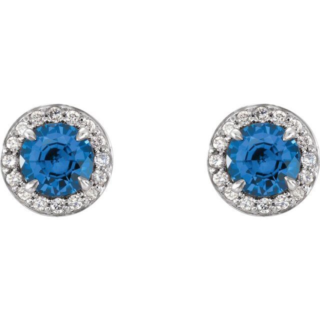 14K White Gold 5 mm Natural Blue Sapphire &amp; 1/8 CTW Natural Diamond Earrings