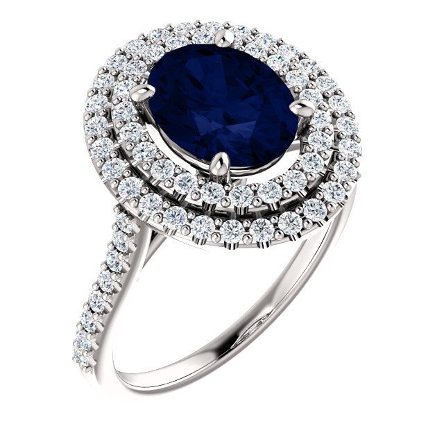14K White Gold Double Halo Sapphire ring