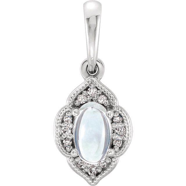 14KWhiteRainbow Moonstone &amp; .03 CTW Diamond Clover Pendant