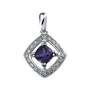 14K White Gold Amethyst &amp; 1/10 CTW Diamond Pendant