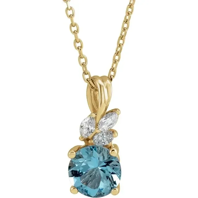 14k white gold Natural Aquamarine &amp; 1/10 CTW Natural Diamond 16-18" Necklace