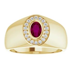 14k yellow gold 6x4 oval Garnet Men's Ring