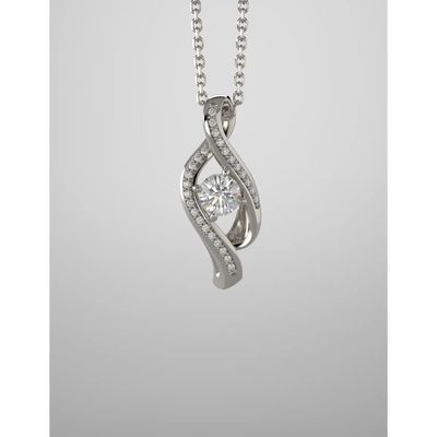 14K White 4.1 mm Round  diamond Pendant with a 14K White 1 mm Diamond-Cut Wheat 18" Chain