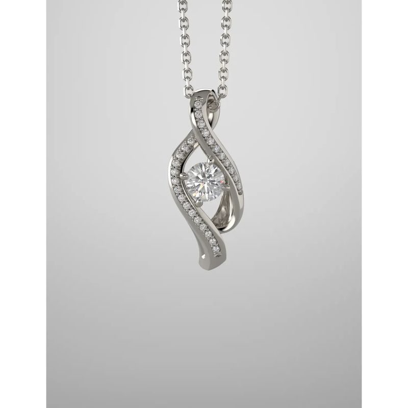 14K White 4.1 mm Round  diamond Pendant with a 14K White 1 mm Diamond-Cut Wheat 18" Chain