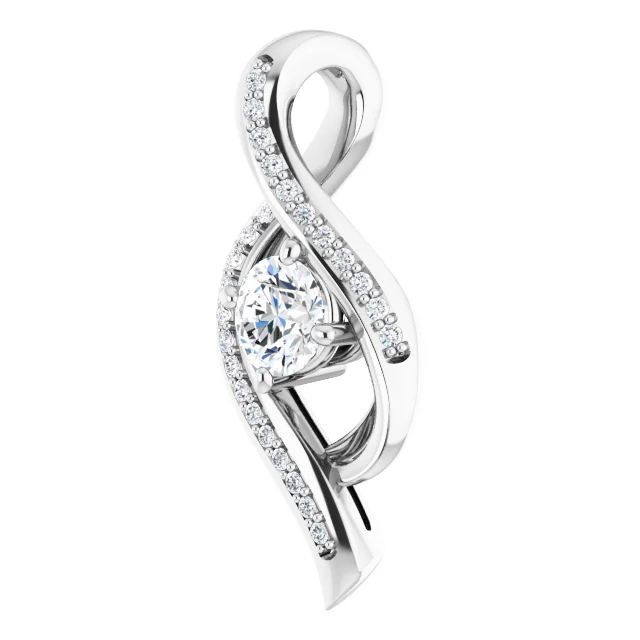 14K White 4.1 mm Round  diamond Pendant with a 14K White 1 mm Diamond-Cut Wheat 18" Chain
