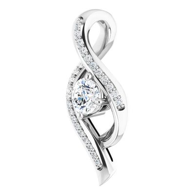 14K White 4.1 mm Round  diamond Pendant with a 14K White 1 mm Diamond-Cut Wheat 18" Chain