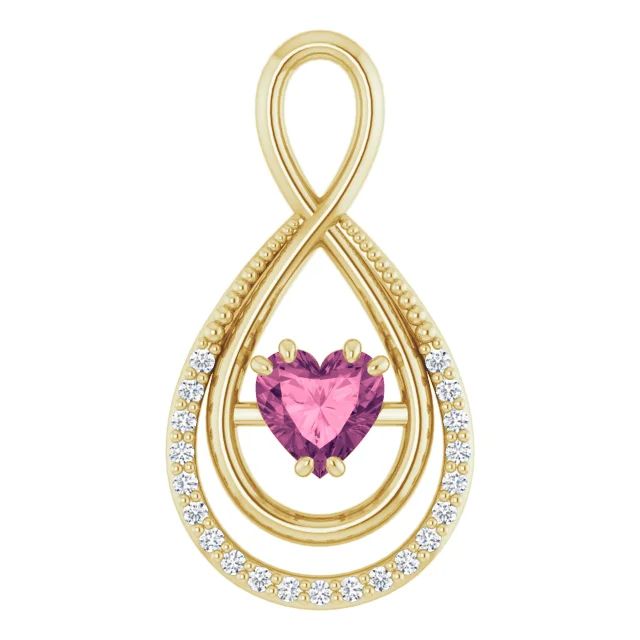 14k yellow  5x5 mm heart Pink sapphire and diamond accent pendant