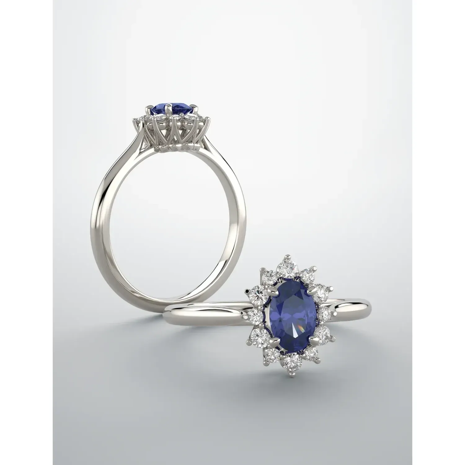 14K White Sapphire .40ct 6x4 mm Oval Ring with diamond accents