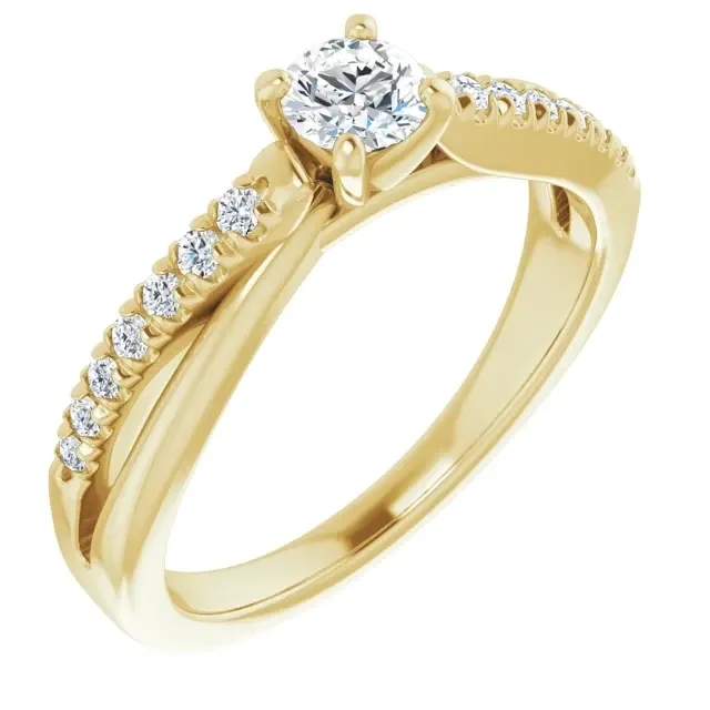 14K Yellow 4.1 mm Round  Diamond .30ct Engagement Ring  with diamond accents