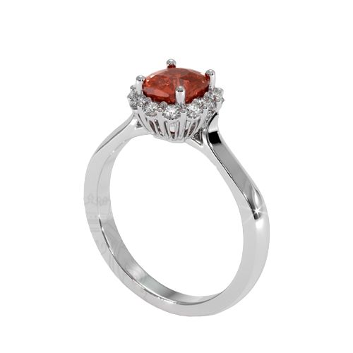 Padparadscha Sapphire Ring - Radiant 1.17 Ct. - 14K White Gold - diamond accents grade F VSI .24ctw * this item is made to order