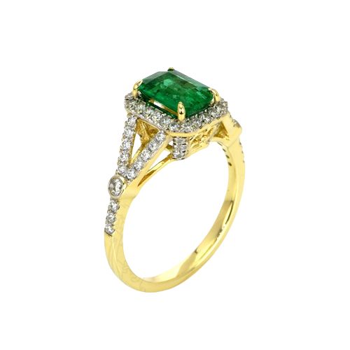 1.72 Ct. Emerald and Diamond Ring, 14K Yellow Goldwith G VSI diamond accents