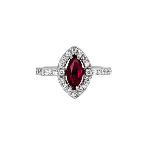 18k white gold 1.01 carat marquise  ruby  with .55ctw VVSI Diamonds