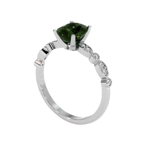 Yellowish Green Sapphire Ring - Oval 2.39 Ct. - 14K White Gold with diamond accents *this item is made to order