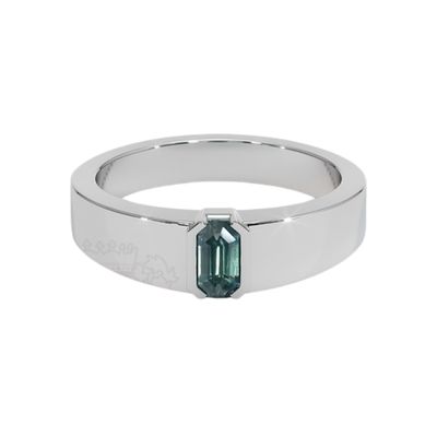 Mens Bluish Green  Sapphire Ring - Emerald 1.00 Ct. - 14K White Gold
