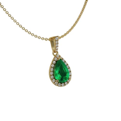 Emerald Pendant with chain 1.64 Ct., 18K Yellow Gold with diamond accents* this item is made to order