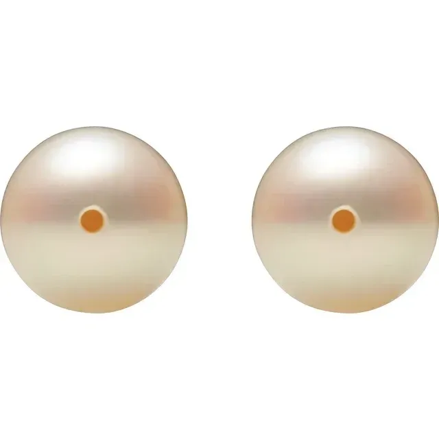 8.5-9 mm Pair Near Round Half-drilled AA White Freshwater Cultured Pearls (B)