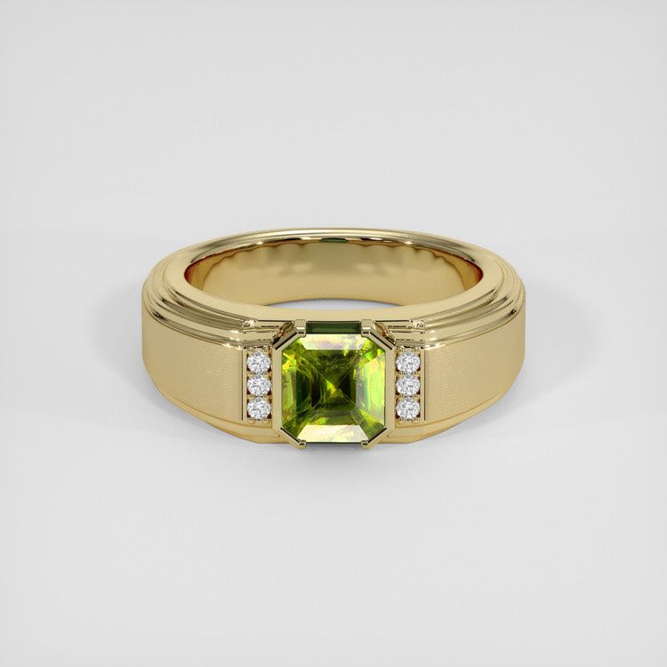 Men's Yellowish Green Sphene Ring 2.32 Ct., 14K Yellow Gold