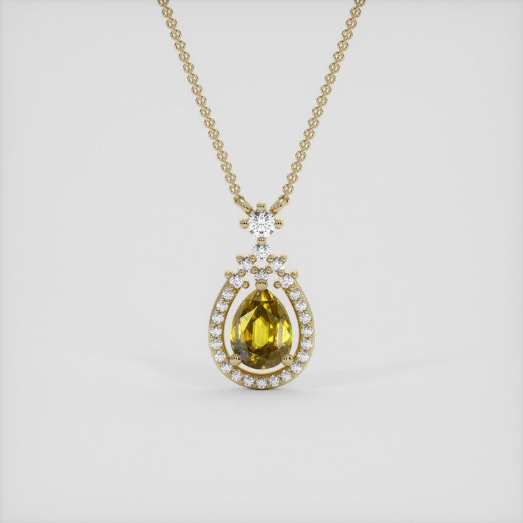 Pave Yellowish Brown Sphene Pendant 1.01 Ct., 14K Yellow Gold