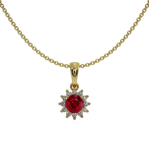 0.45 Ct. Ruby and Diamond Pendant, 18K Yellow Gold  origin of this ruby is Mozambique Diamonds are VS2-VSI 18" Chain Included