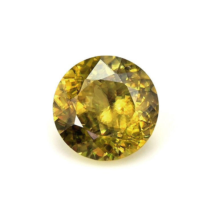 Halo Greenish Yellow Sphene Pendant 2.10 Ct., 14K White Gold