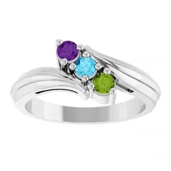 Sterling Silver 3-Stone Family Bypass Ring Amethyst, Aquamarine, and Peridot