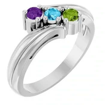 Sterling Silver 3-Stone Family Bypass Ring Amethyst, Aquamarine, and Peridot