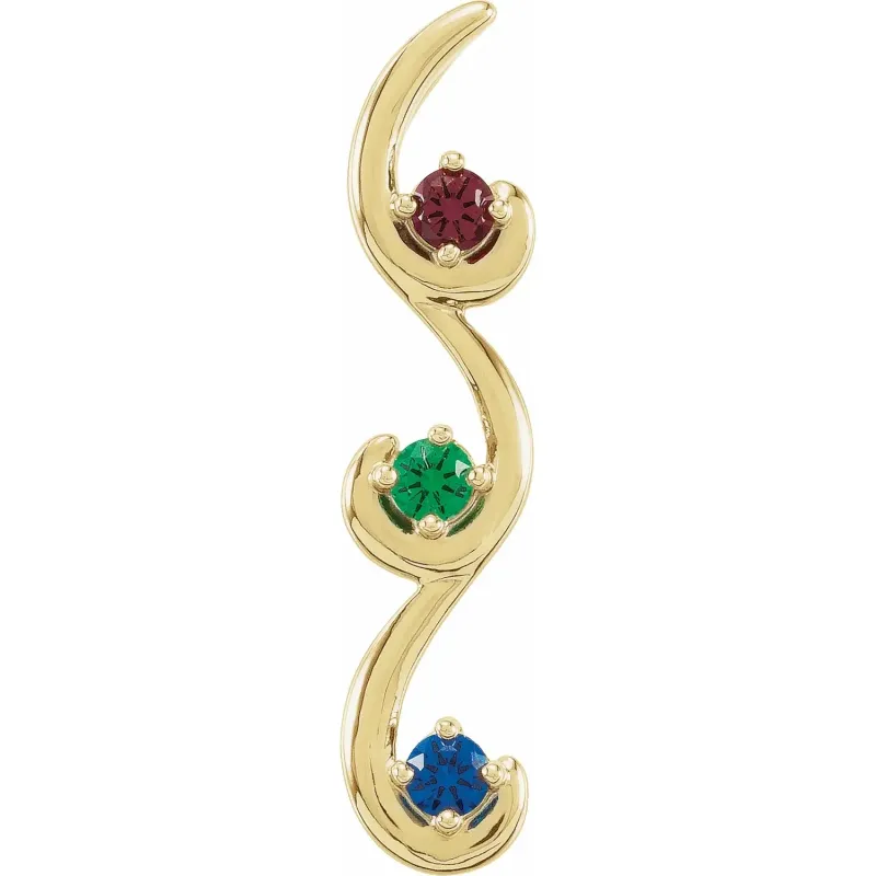 14K Yellow 3-Stone Family Pendant - Ruby Emerald and Sapphire