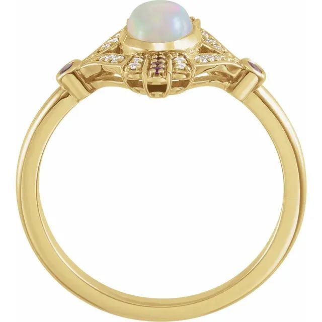 14K Yellow Natural Ethiopian Opal, Cabochon Ring