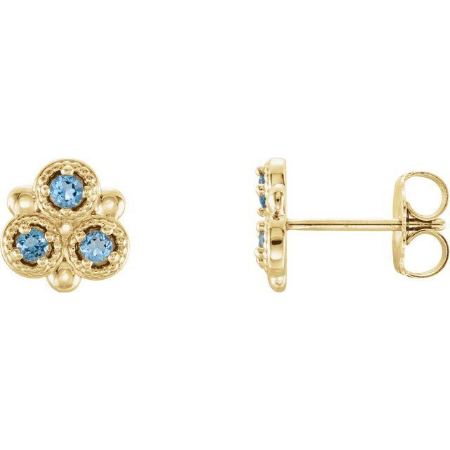14K Yellow Natural Aquamarine Three-Stone Earrings