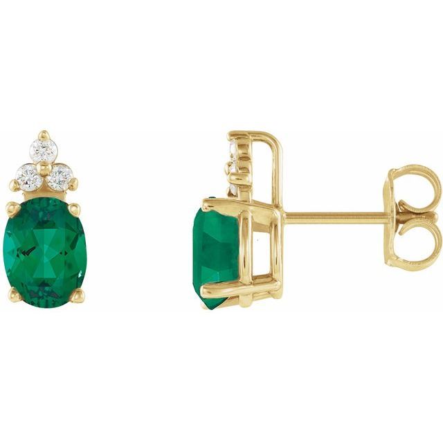 14K Yellow Natural Emerald &amp; .06 CTW Natural Diamond Earrings