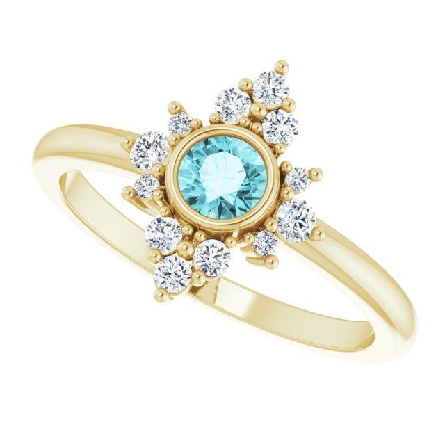 14K Yellow Natural Blue Zircon &amp; 1/5 CTW Natural Diamond Ring