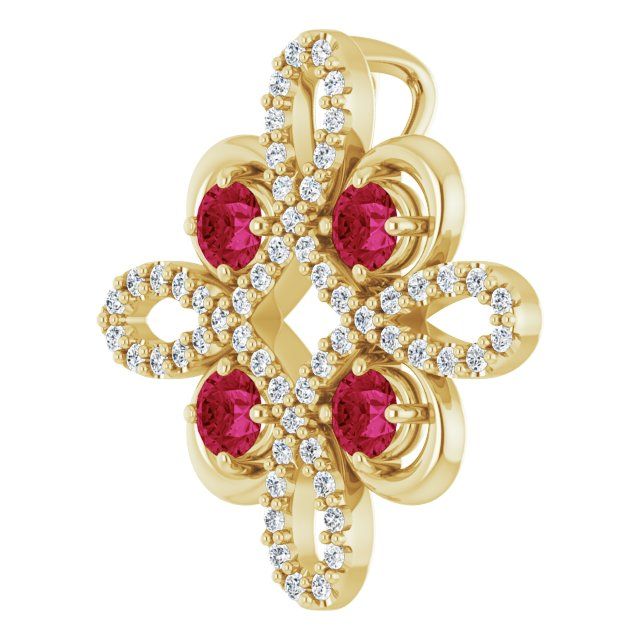 4K Yellow Natural Ruby &amp; 1/6 CTW Natural Diamond Clover Pendant