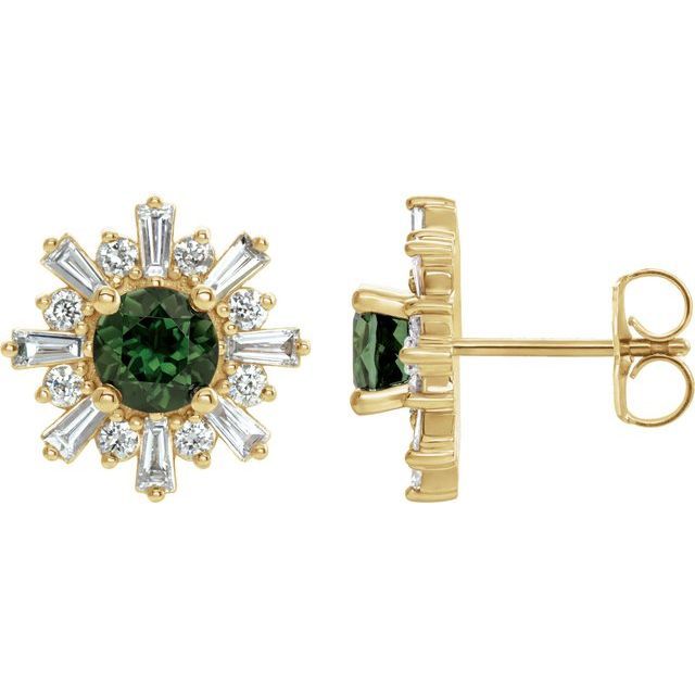 14K Yellow Natural Green Tourmaline &amp; 3/4 CTW Natural Diamond Earrings