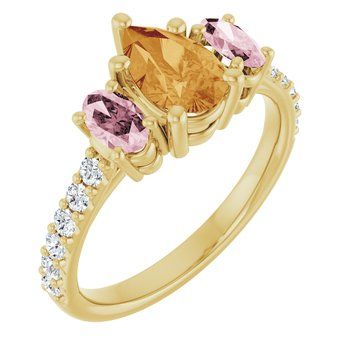 14K Yellow 8x5 mm Pear Citrine with 2 5x3 mm Oval Morganite Engagement Ring with diamond accents
